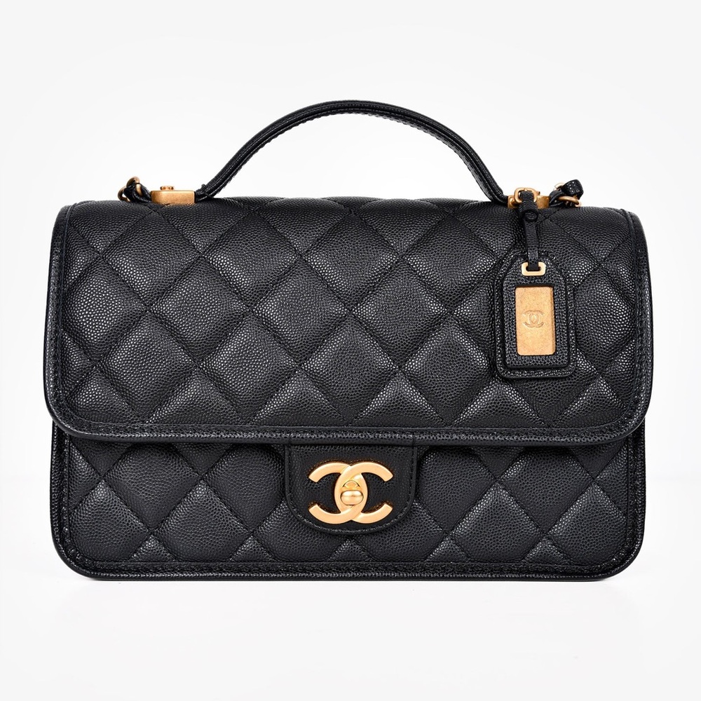 CHANEL™ BLACK CAVIAR LEATHER TOP HANDLE FLAP BAG
